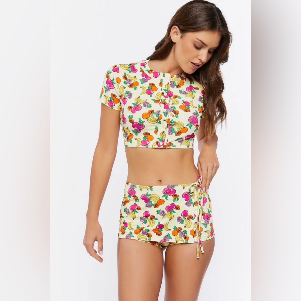 Fruit Print Crop Top and Shorts Set